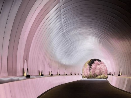 In Spring, during the Sakura season, the tunnel evokes the feeling of discovering Shangri_-La