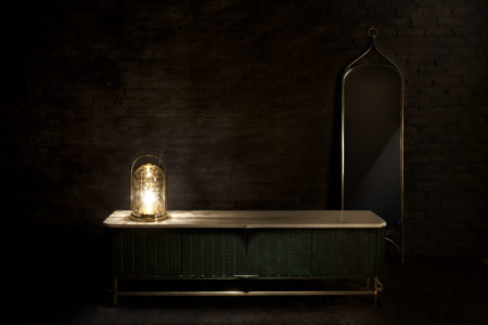 Bikaner Aged Glass Lamp, Maharaja Long Sideboard, Mahal Standing Full Mirror
